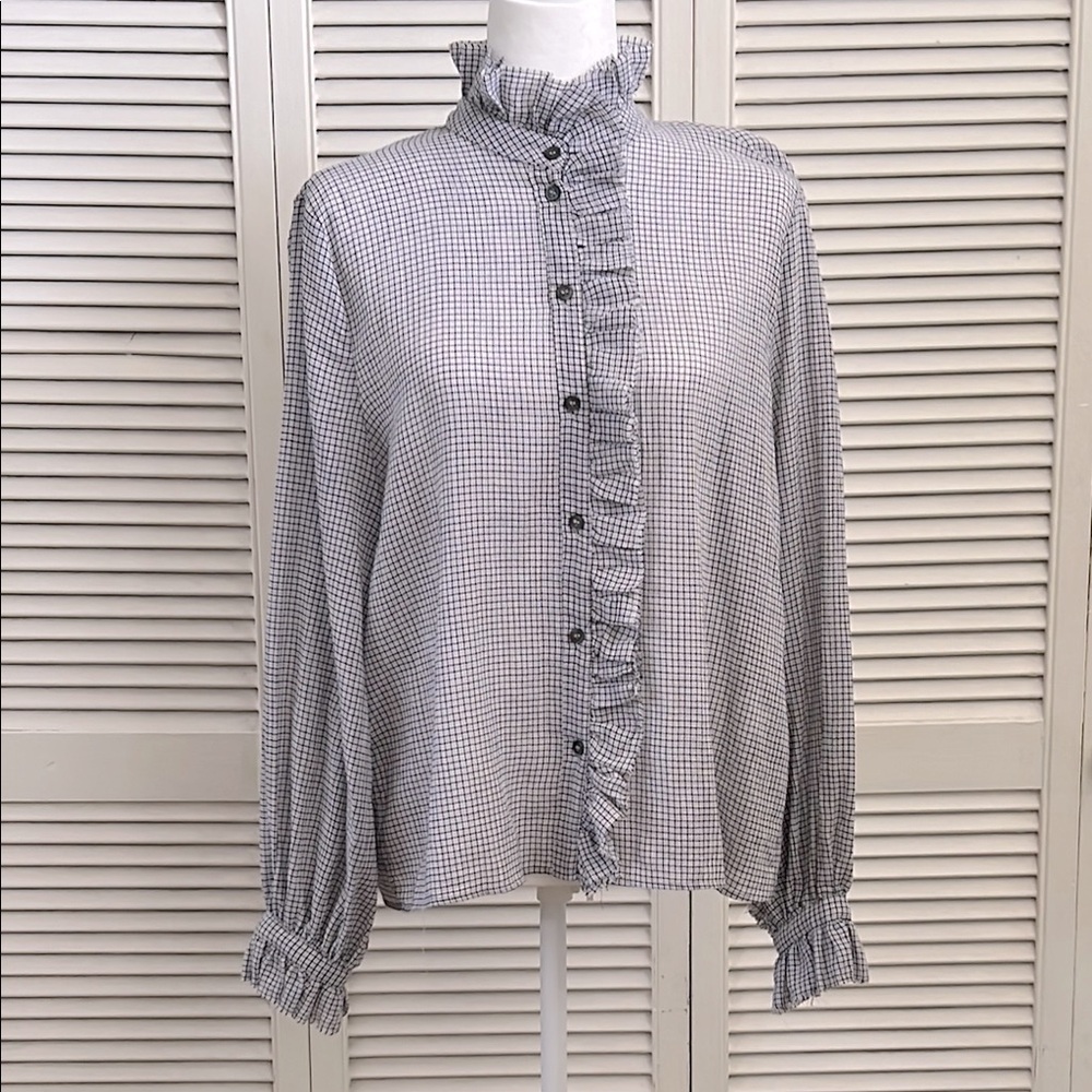 Zara, ZW Collection Ruffled Plaid Blouse, Size L NWT